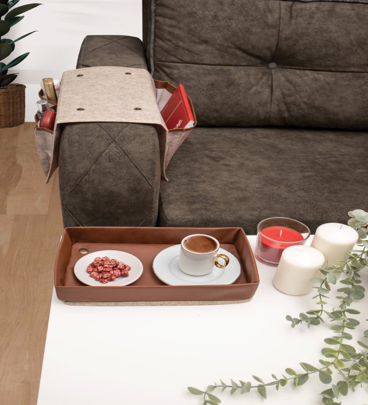 Çok Amaçlı Deri Şeritli Cepli Koltuk Kenarı Düzenleyici 03938