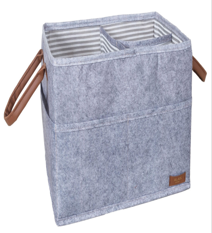 3 Gözlü Deri Şeritli Çok Amaçlı Düzenleyici Organizer Kutu Keçe Sepet 03860