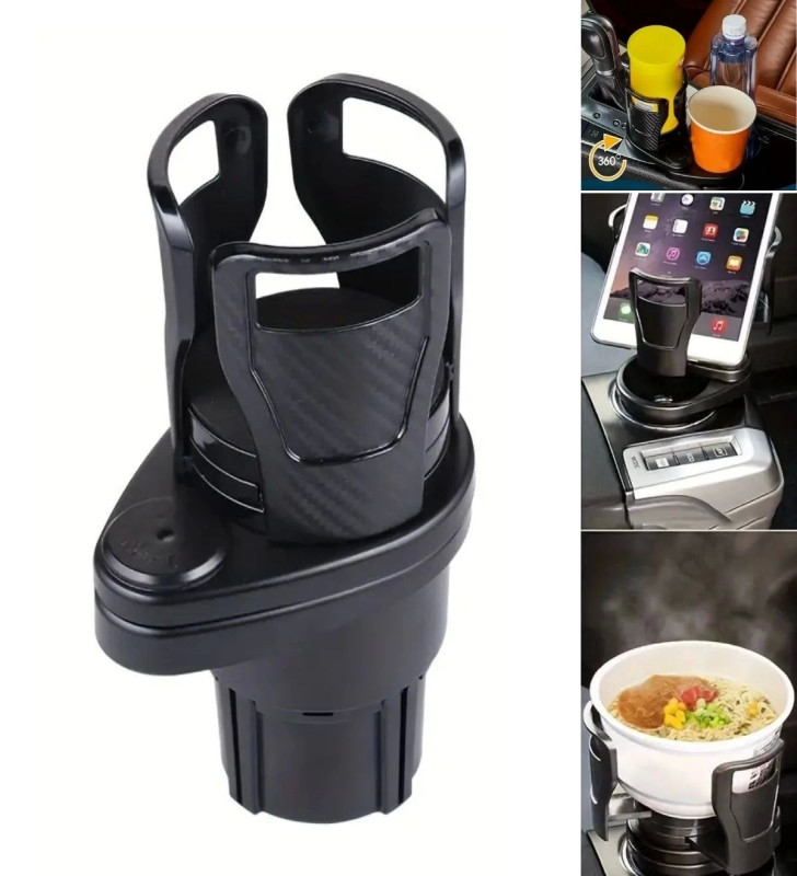Araç İçi 360 Derece Dönen 2'li Bardaklıklı Açılarak Ayarlanabilir Bardak Tutucu Aparat ( Lisinya )