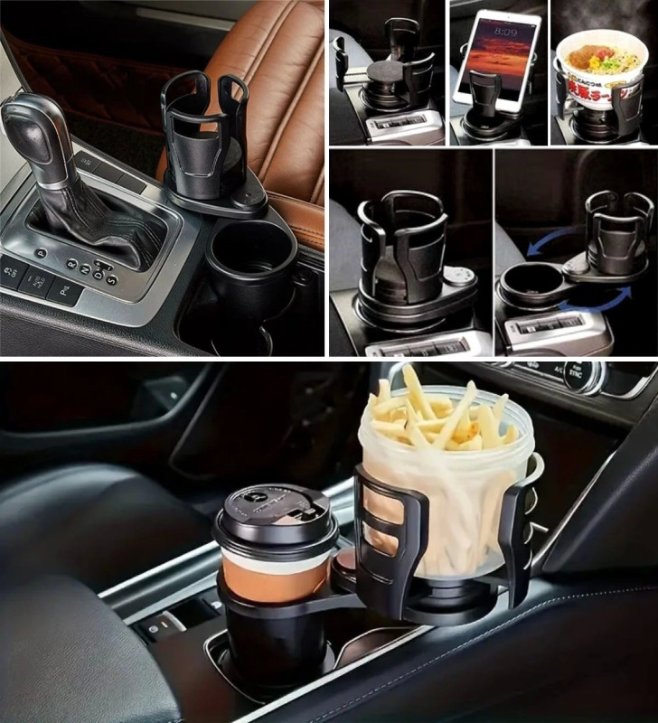 Araç İçi 360 Derece Dönen 2'li Bardaklıklı Açılarak Ayarlanabilir Bardak Tutucu Aparat ( Lisinya )