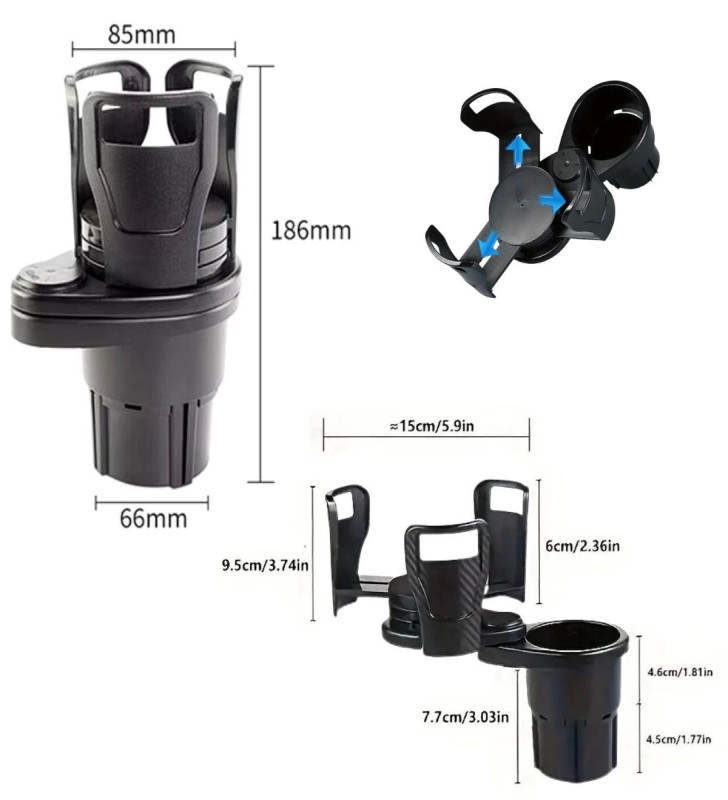 Araç İçi 360 Derece Dönen 2'li Bardaklıklı Açılarak Ayarlanabilir Bardak Tutucu Aparat ( Lisinya )