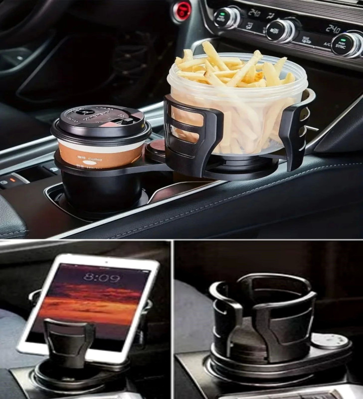 Araç İçi 360 Derece Dönen 2'li Bardaklıklı Açılarak Ayarlanabilir Bardak Tutucu Aparat ( Lisinya )