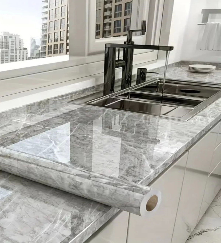 Mermer Desenli Sticker Folyo Atina Grisi 60cm*5mt T04 ( Lisinya )