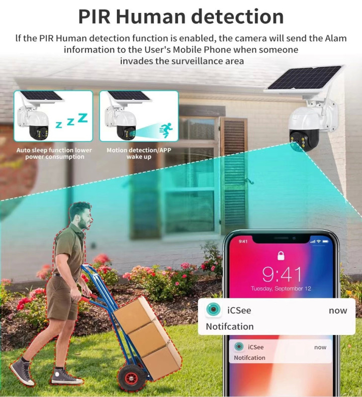 Kablosuz Uygulamalı Gece Görüşlü Solar Güneş Enerjili Kamera Akıllı Dış Mekan Güvenlik Kamerası ( Lisinya )