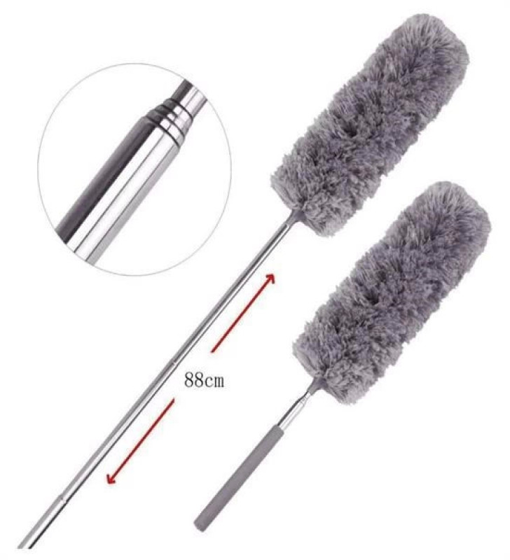 140 Cm Teleskopik Uzatılabilir Mikrofiber Yumuşak Başlıklı Gri Toz Alma Fırçası Toz Püskülü ( Lisinya )