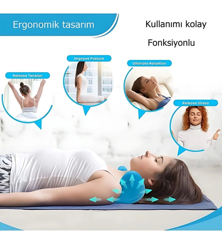 Ergonomik Boyun Masaj Yastığı – Servikal Traksiyon Destekli, Omurilik Ortopedik Yastık ( Lisinya )